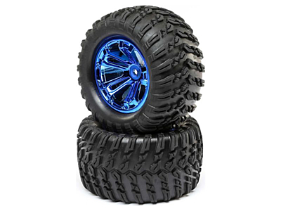 Losi Mounted Wheel and Tire (Blue, 2pcs)