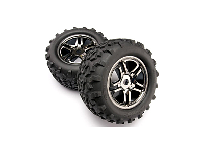 Traxxas Tires & Split Spoke Wheels 3.8" (Black Chrome, 2pcs)
