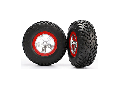 Traxxas 2.2/3.0" SCT S1 Tires & Beadlock Wheels (Chrome-Red, 2pcs)