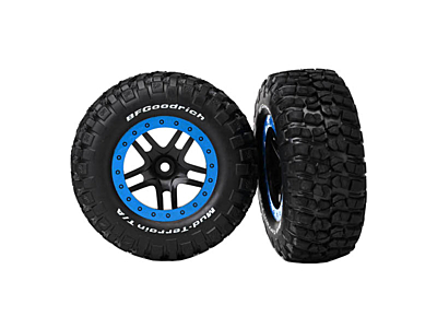 Traxxas 2.2/3.0" SCT 2WD Front KM2 Tires & Split Spoke Wheels (Black-Blue, 2pcs)