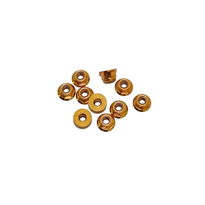 Ultimate Racing 3mm Alu Flanged Nylon Lock Nuts (Gold, 10pcs)