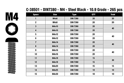 Corally Steel M4 Hex Button Head Screw Set (265pcs)
