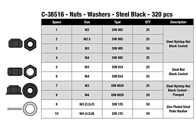 Corally Black Steel Nut and Washer Set (320pcs)
