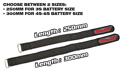 Corally Pro Battery Straps 250x20mm Metal Buckle - Silicone Anti-Slip Strings (Black, 2pcs)