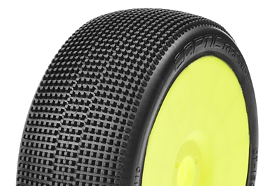 Captic Racing Tracer 1/8 Buggy Tires CR-3 (Soft) Racing Compound Mounted on Yellow Rims (1 pair)