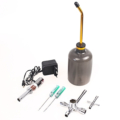 Hobbytech Starter Kit for Nitro Cars (Fuel Bottle/Glow Starter+Charger/Glowplug Wrench)