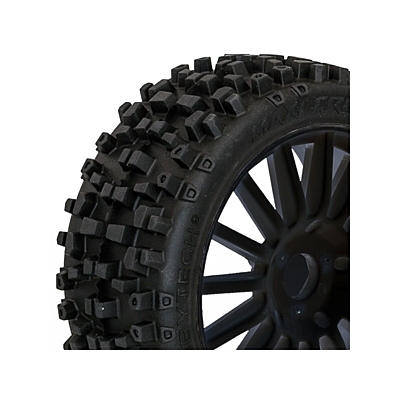 Hobbytech Maxi Cross 1/8 Pre-Glued Rally Tyres on 6 Spokes Wheels (2pcs, Black)