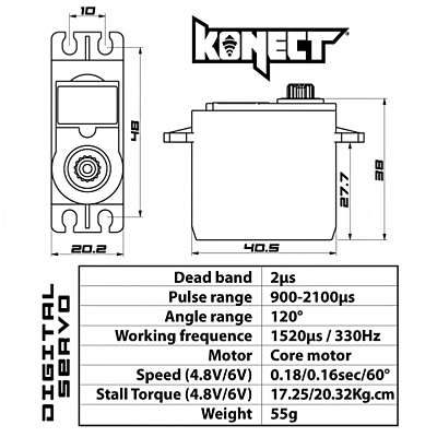 Konect Metal Gear (0.16s/20kg/6.0V) Servo