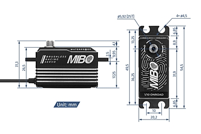 MIBO 1/10 Onroad Waterproof Low Profile (0.062s/14.5kg/8.4V) Brushless Servo