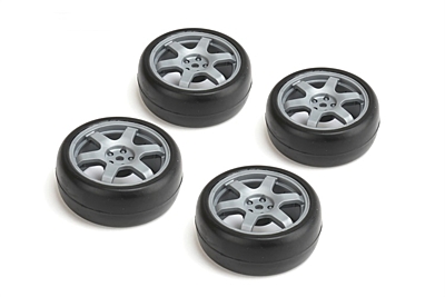 Carten 1/10 Slick Tires with 6 spoke Wheel ET-0mm (Gray, 4pcs)