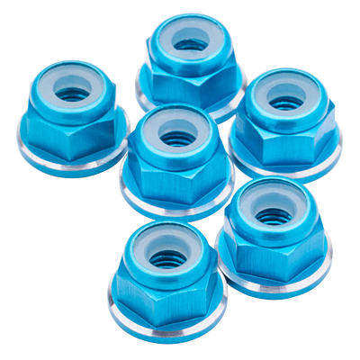 1up Racing 7075 Aluminum Locknuts M3 Flanged - Bright Blue Shine (6pcs)