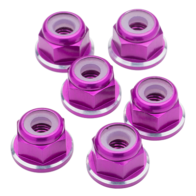 1up Racing 7075 Aluminum Locknuts M3 Flanged - Purple Shine (6pcs)