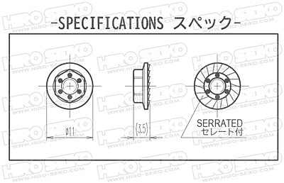 Hiro Seiko 4mm Alloy Serrated Wheel Nut -11mm Thin Type (Black, 4pcs)