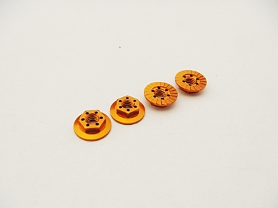 Hiro Seiko 4mm Alloy Serrated Wheel Nut -11mm Thin Type (Orange, 4pcs)
