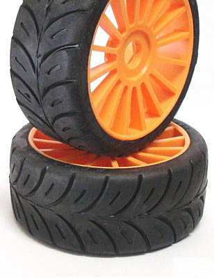 SP Racing 1:8 GT Sport Soft Pre-Mounted on Multi Spoke Orange Wheel (2pcs)