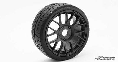 Sweep 1:8 GT Tires 40 Shore Treaded Pre-Glued Black Wheel (2pcs)