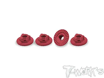 T-Work's 7075-T6 Alum. Ultra Light Weight Large-Contact Serrated Wheel Nut (Red, 4pcs)